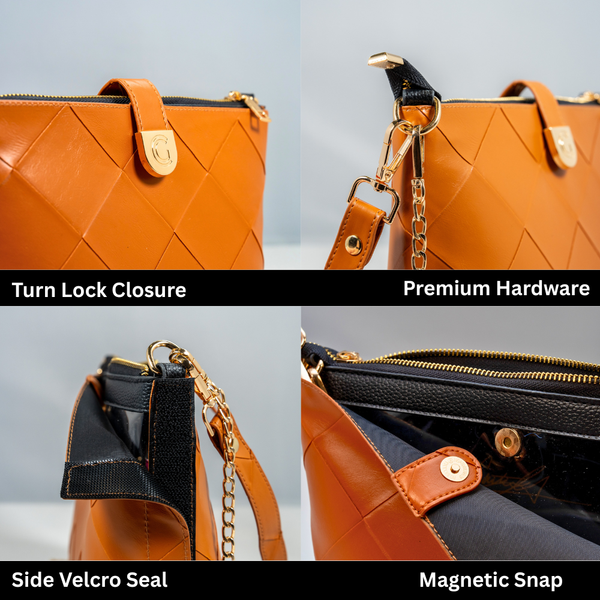 Caitie G Signature Bag - Cognac Woven