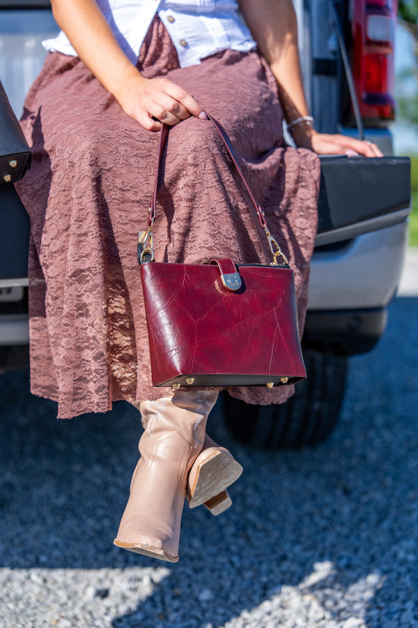 Caitie G Signature Bag - Maroon Stitched