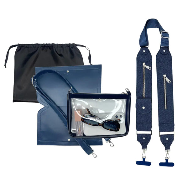 Caitie G- Bundle: Smooth Navy Purse + Blue Denim Stashie-