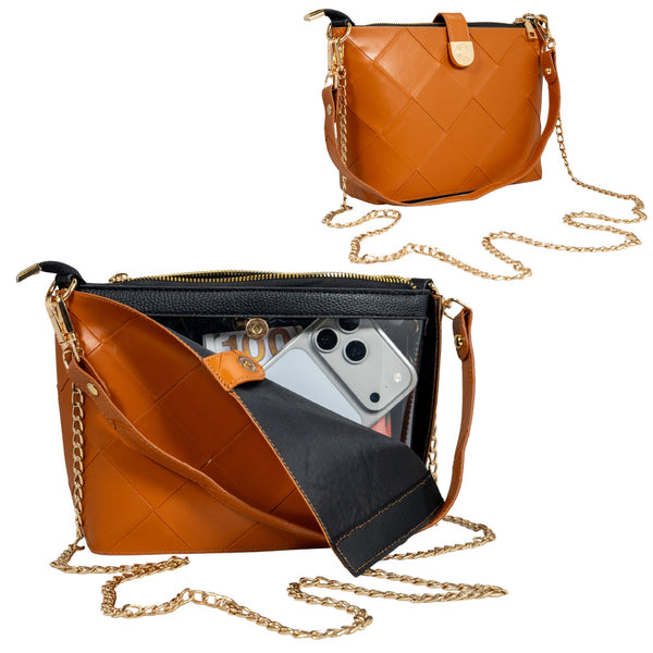 Caitie G Signature Bag - Cognac Woven