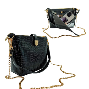 Caitie G- PREORDER: Bundle: Signature Clear Bag with Black Alligator, Woven Black, Pebble Black Wrap & Strap-