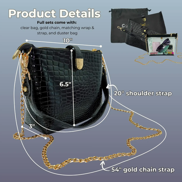Caitie G- PREORDER: Bundle: Signature Clear Bag, Green Alligator Wrap & Strap, Black Alligator Wrap & Strap-