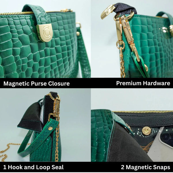 Caitie G- PREORDER: Bundle: Signature Clear Bag, Green Alligator Wrap & Strap, Black Alligator Wrap & Strap-