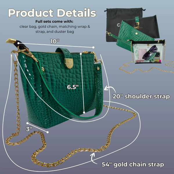 Caitie G- PREORDER: Bundle: Signature Clear Bag, Green Alligator Wrap & Strap, Orange Alligator Wrap & Strap-