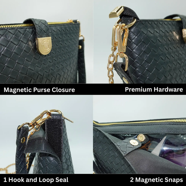 Caitie G- PREORDER: Bundle: Signature Clear Bag, Maroon Stitched Wrap & Strap, Black Woven Wrap & Strap-