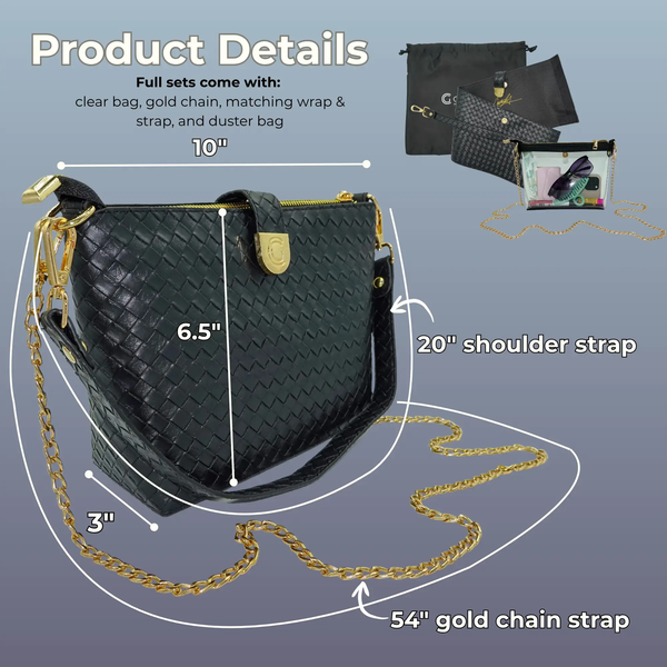 Caitie G- PREORDER: Bundle: Signature Clear Bag, Maroon Stitched Wrap & Strap, Black Woven Wrap & Strap-