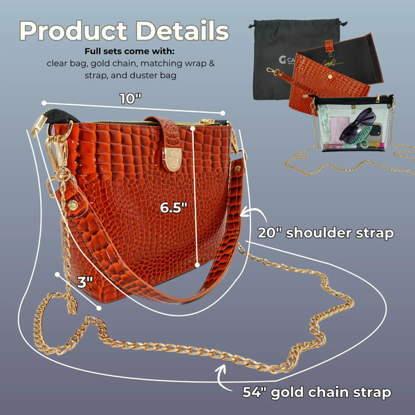 Caitie G- PREORDER: Bundle: Signature Clear Bag, Orange Alligator Wrap & Strap, Black Alligator Wrap & Strap (Copy) (Copy) (Copy)-