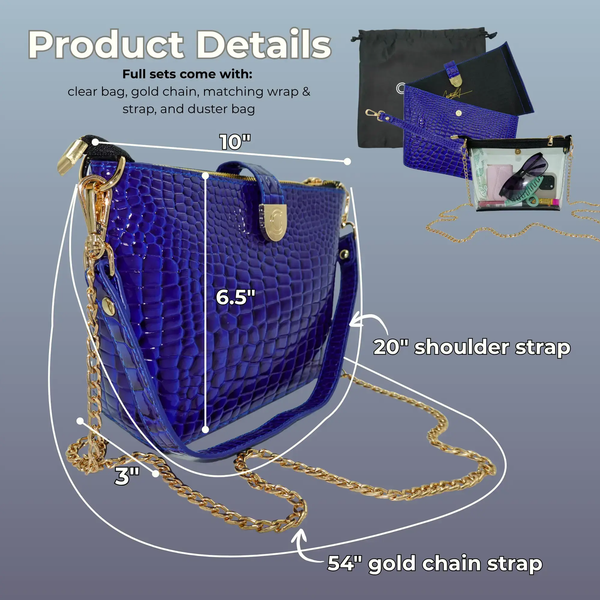Caitie G- PREORDER: Bundle: Signature Clear Bag, Royal Blue Alligator Wrap & Strap, Black Alligator Wrap & Strap (Copy) (Copy)-
