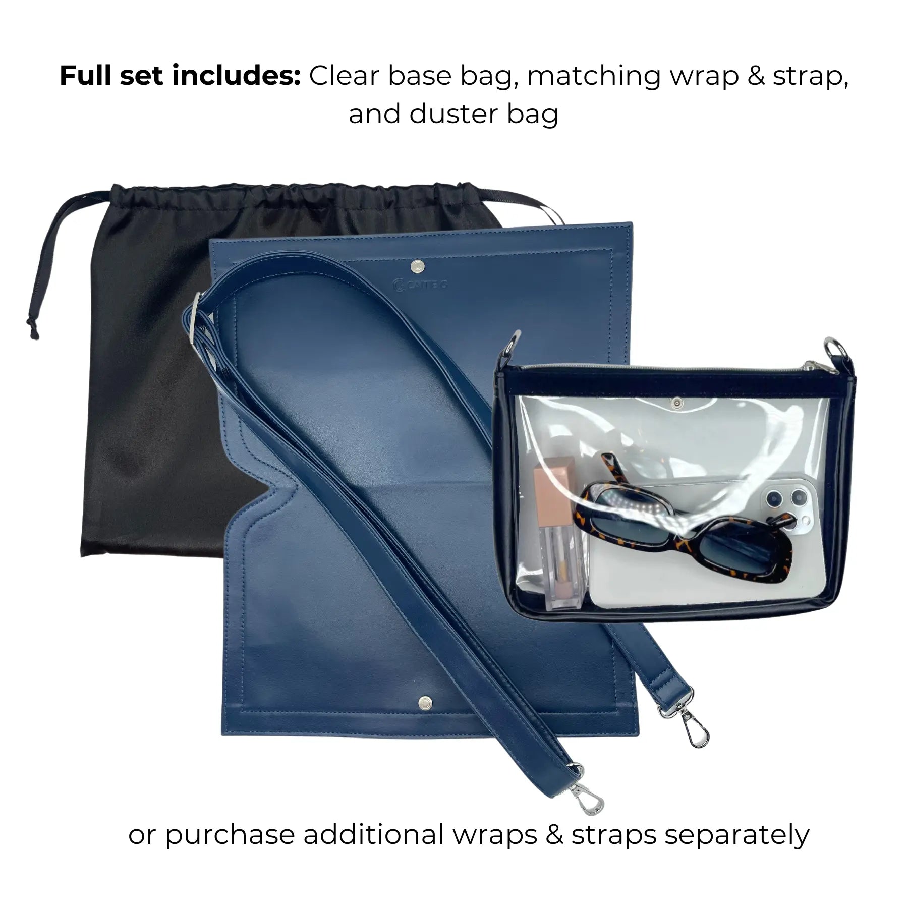 Caitie G- Smooth Navy- Full-Set-Clear-bag-Wrap-Strap