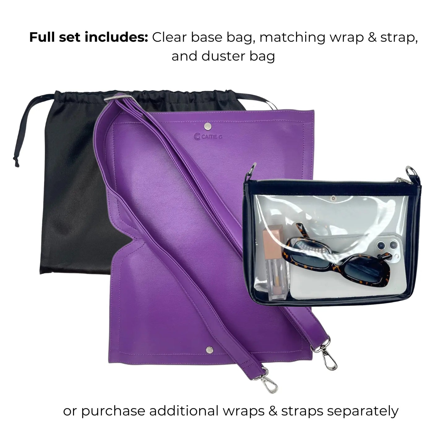 Caitie G- Smooth Purple- Full-Set-Clear-bag-Wrap-Strap