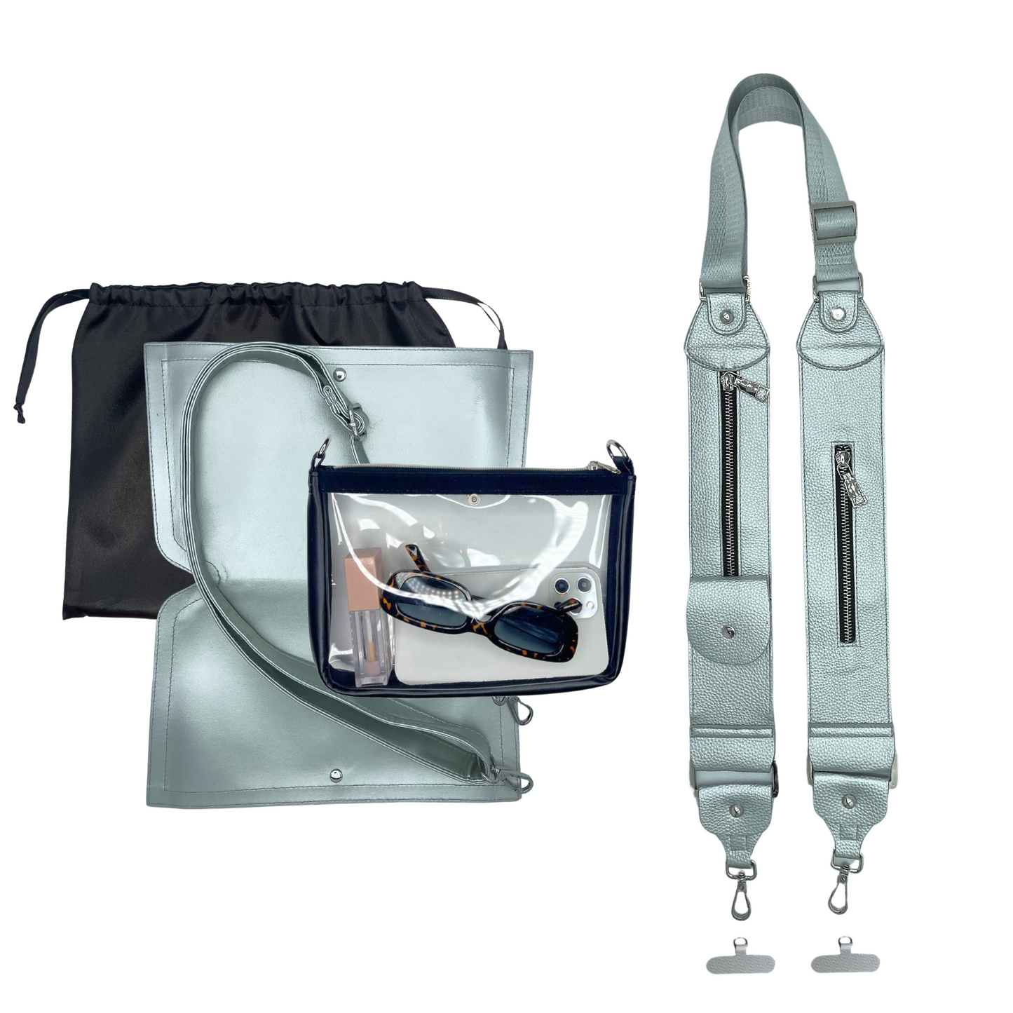 Bundle: Metallic Silver Purse Set + Silver Stashie